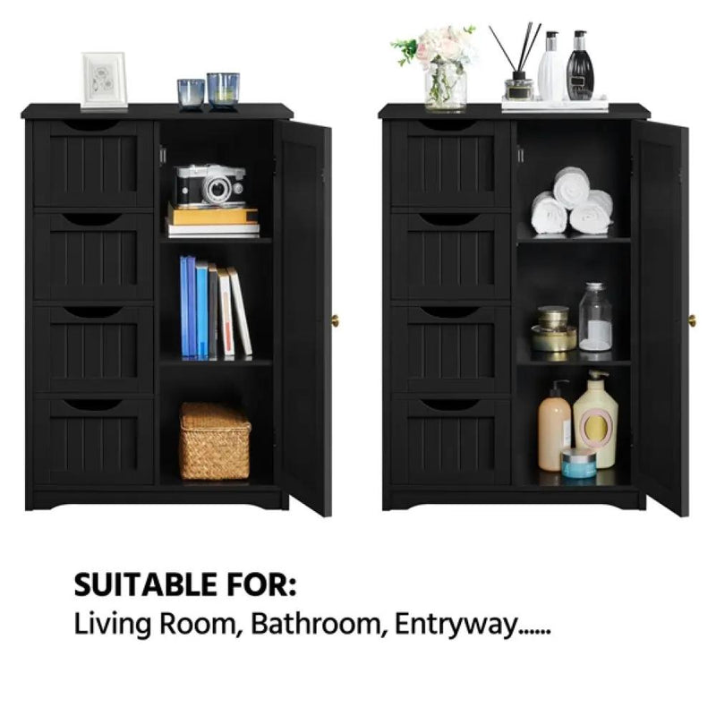 Wooden Bathroom Cabinet 4 Drawers & Cupboard Bathroom Storage Unit by Yaheetech