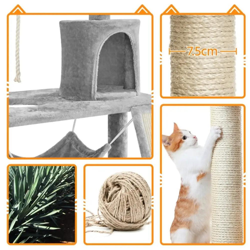 Deluxe Multi Level Cat Tree Condo with Basket & Hammock by Yaheetech