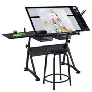 Height Adjustable Glass Drafting Table & Stool Set Art Table by Yaheetech