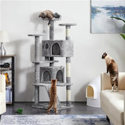 Cat Tree Condo Kitten Tree Tower w/ 2 Condos & 2 Dangling Balls & 3 Scratching Posts by Yaheetech