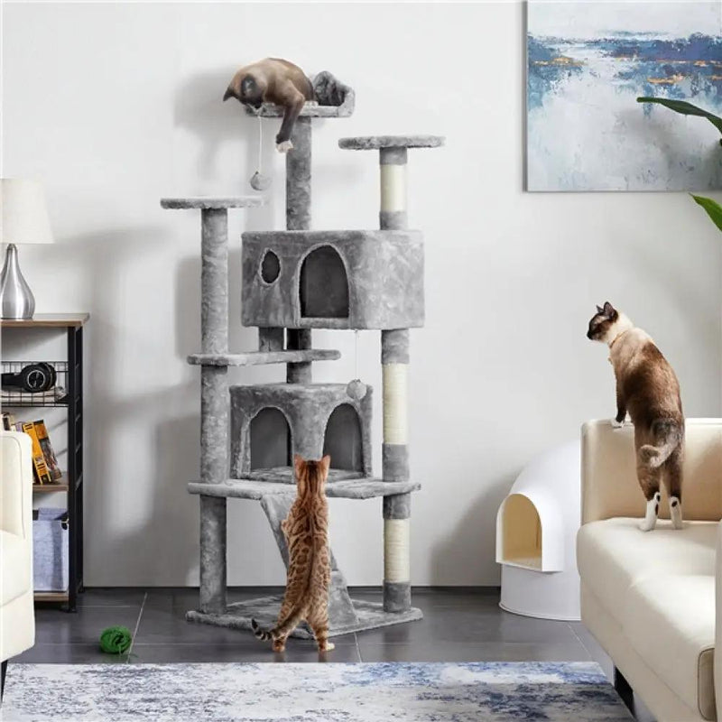Cat Tree Condo Kitten Tree Tower w/ 2 Condos & 2 Dangling Balls & 3 Scratching Posts by Yaheetech