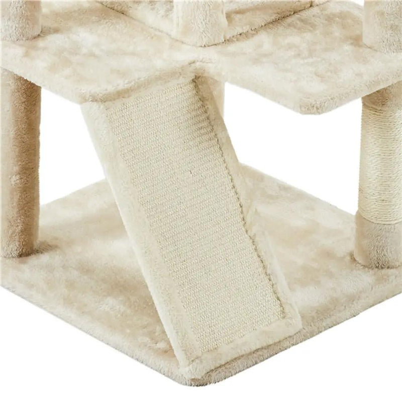 Cat Tree Condo Kitten Tree Tower w/ 2 Condos & Dangling Ball & Round Platform & Ladder by Yaheetech