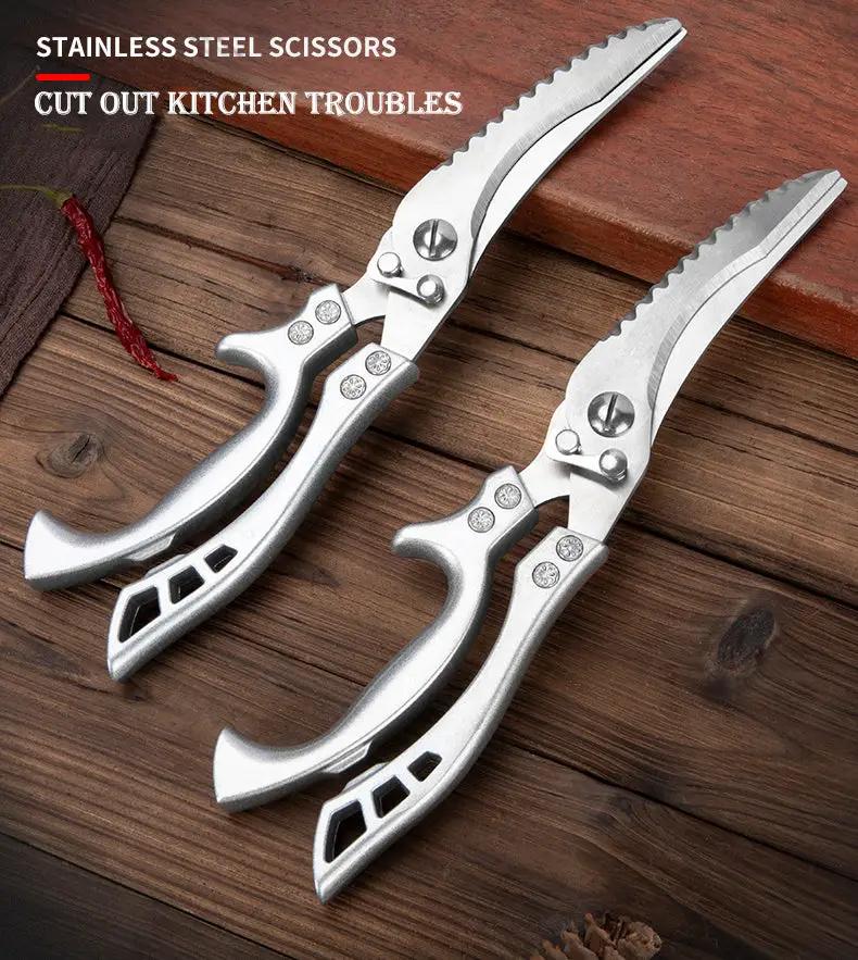 Kitchen Multifunctional Scissors Stainless Steel Chicken Bone Cleaver Knife Meat Fruit Boning Fish Scissors Scale Clean Scissors Bone knife belt brown leather by China Dropship