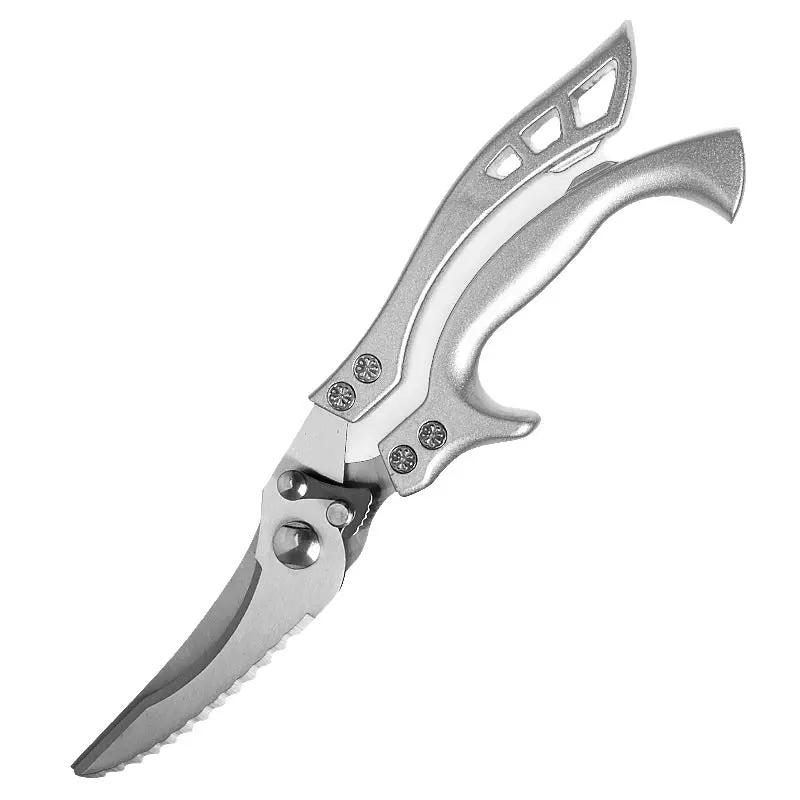 Kitchen Multifunctional Scissors Stainless Steel Chicken Bone Cleaver Knife Meat Fruit Boning Fish Scissors Scale Clean Scissors Bone knife belt brown leather by China Dropship