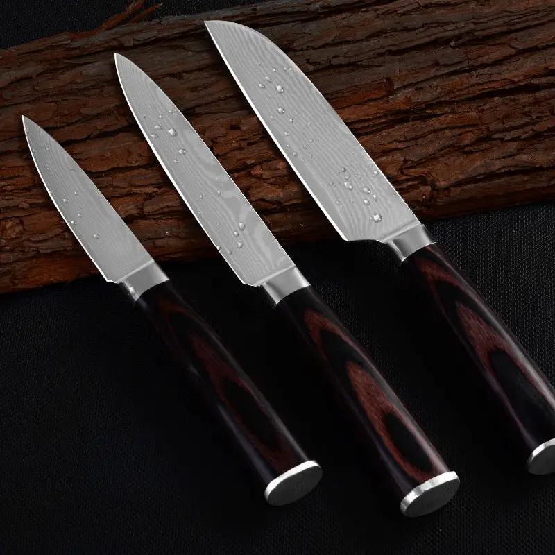 Damascus Fruit Knife Multipurpose Knife Japanese Santoku Knife Gift Knife Brown 5inches by China Dropship