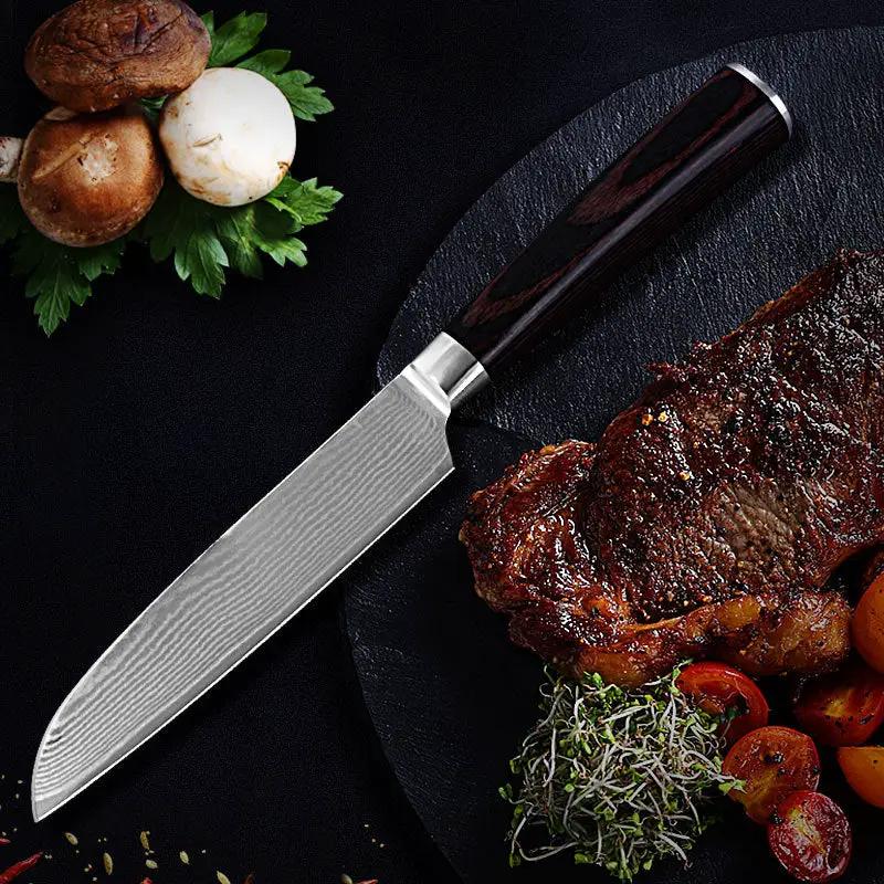 Damascus Fruit Knife Multipurpose Knife Japanese Santoku Knife Gift Knife Brown 5inches by China Dropship
