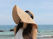 GREY- 16cm Wide Brim Women Lady Sun Straw Hat Floppy Derby Summer Beach Cap by dealonline.co.nz