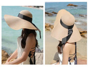 GREY- 16cm Wide Brim Women Lady Sun Straw Hat Floppy Derby Summer Beach Cap by dealonline.co.nz