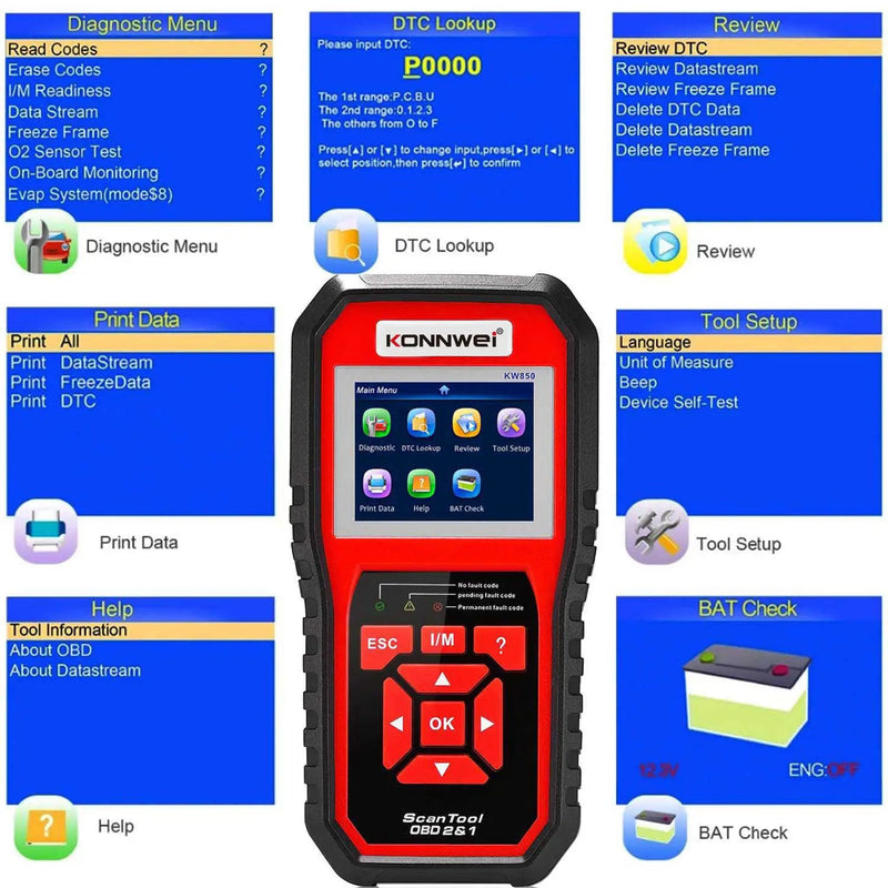 KONNWEI KW850 Professional OBD2 Scanner Auto Code Reader Car Diagnostic Tool Check Engine Light Scan Tool OBD II Cars After 1996 by JBH AUTO PARTS