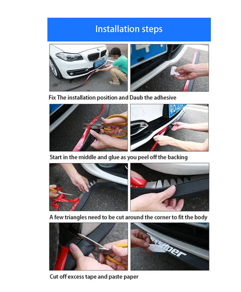 Car Front Bumper Lip Skirt Protector Splitter Body Spoiler Rubber Universal 2.5M by salelink.co.nz