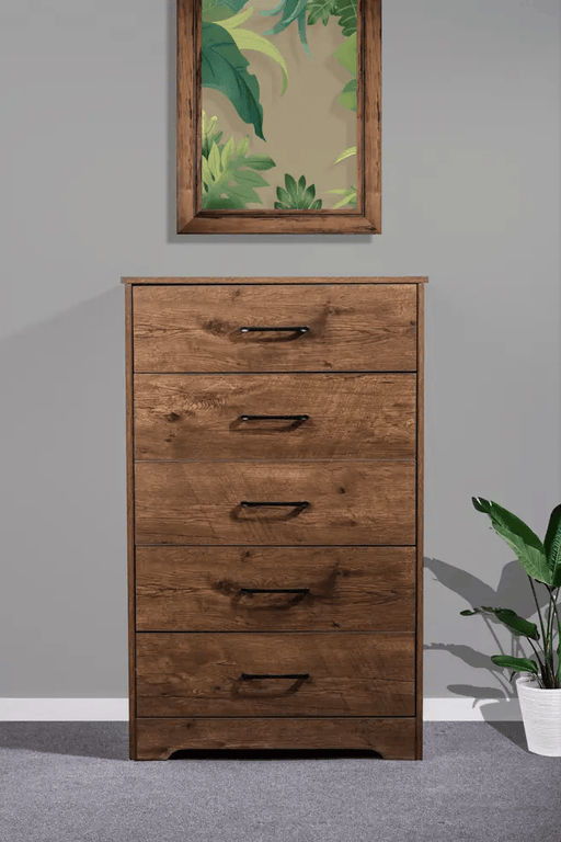 sue-e furniture Tall Boys 'Althea' Wallnut color Five Drawers 'Althea' Wallnut color Five Drawers