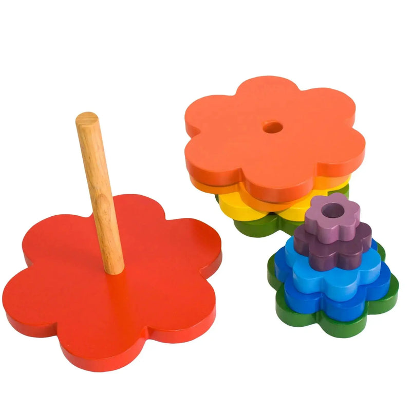 Wooden Rainbow Flower Stacker - QToys | Wooden Toy NZ by Curious Moonbeam