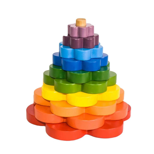 Curious Moonbeam Montessori Activity Wooden Rainbow Flower Stacker - QToys | Wooden Toy NZ Wooden Rainbow Flower Stacker - QToys | Wooden Toy NZ