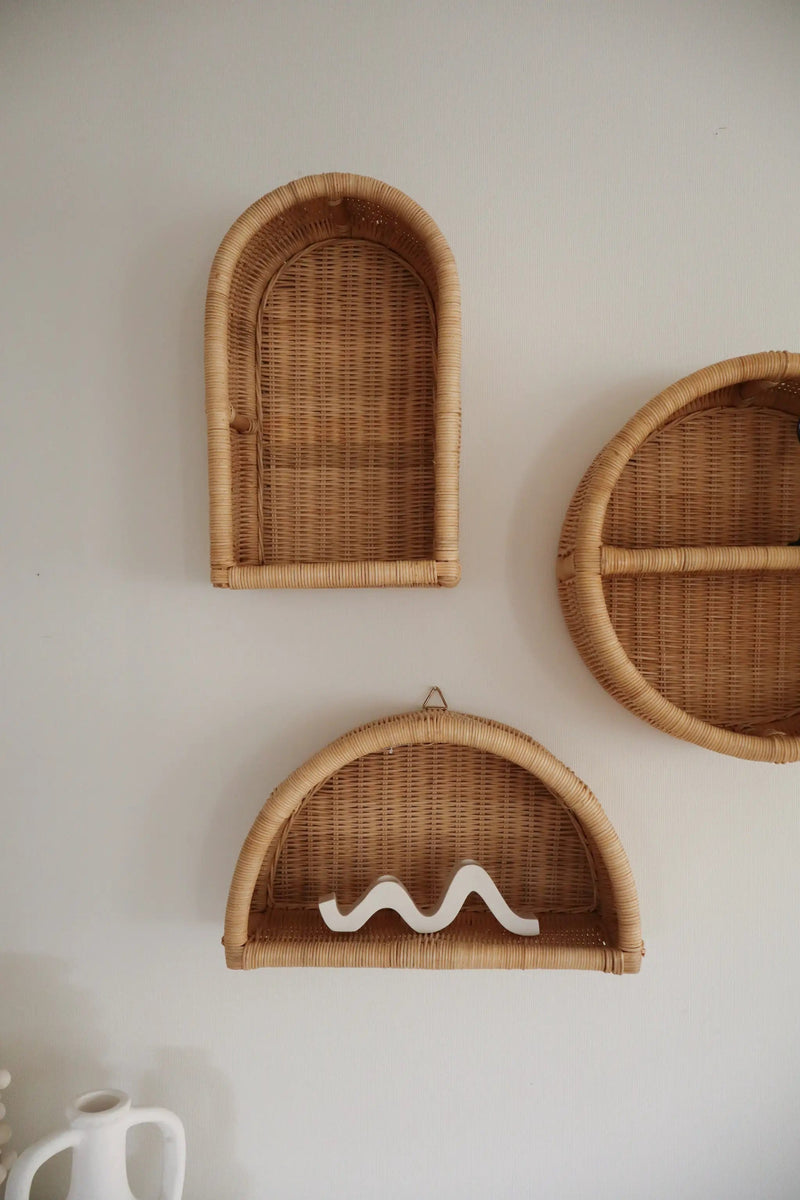 Inkah Limited Natural Woven Rattan Arch Wall Shelf For Boho Decor Natural Woven Rattan Arch Wall Shelf for Boho Decor