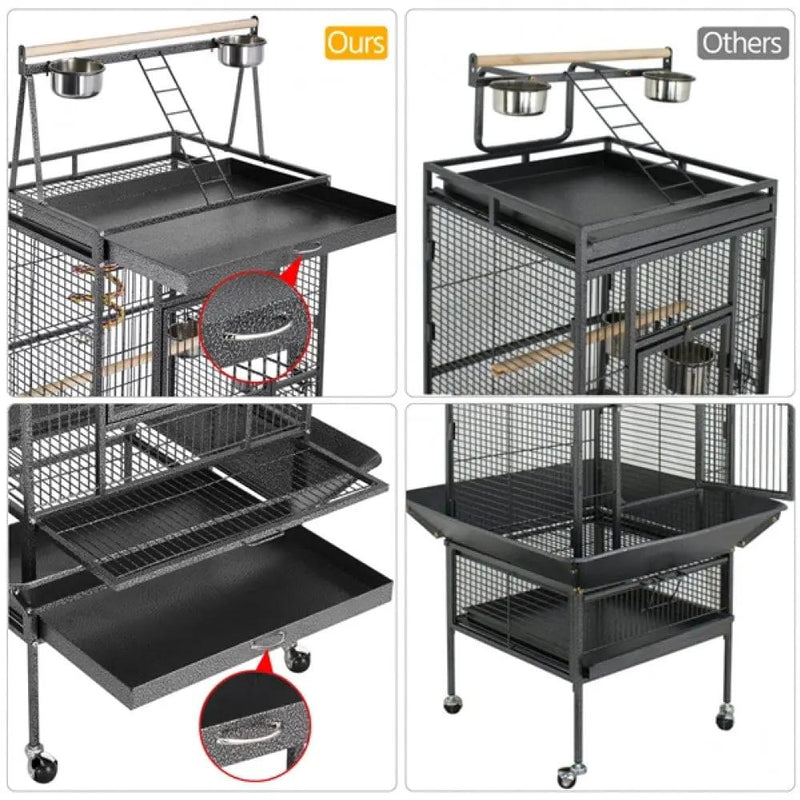 H68.5'' Play Top Parrot Cage Metal Rolling Bird Cage by Yaheetech