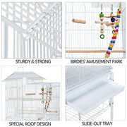 Rolling Metal Bird Cage with Detachable Stand Toys Included by Yaheetech