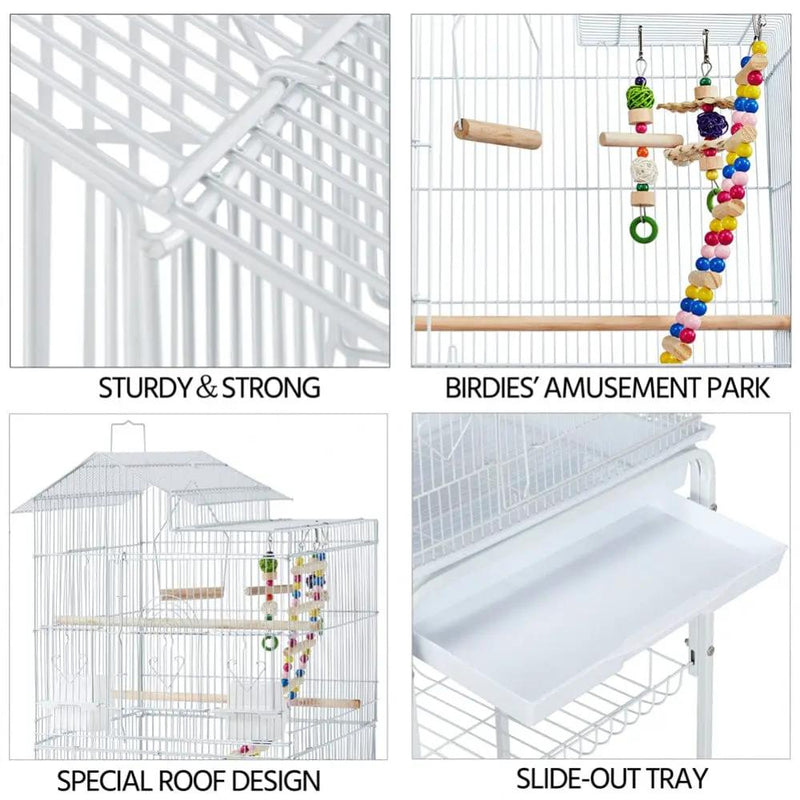 Rolling Metal Bird Cage with Detachable Stand Toys Included by Yaheetech