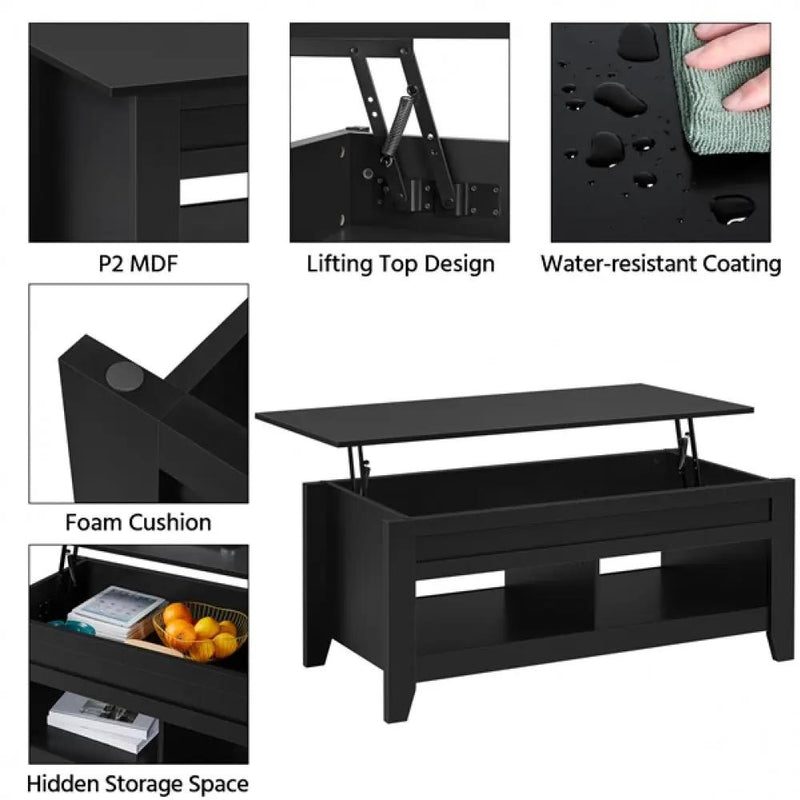 L 120cm Lift Top Coffee Table w/Hidden Compartment & 2 Open Shelves by Yaheetech