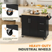 Kitchen Cart Kithen Trolley with Wood Top and Drop Leaf Breakfast Bar by Yaheetech