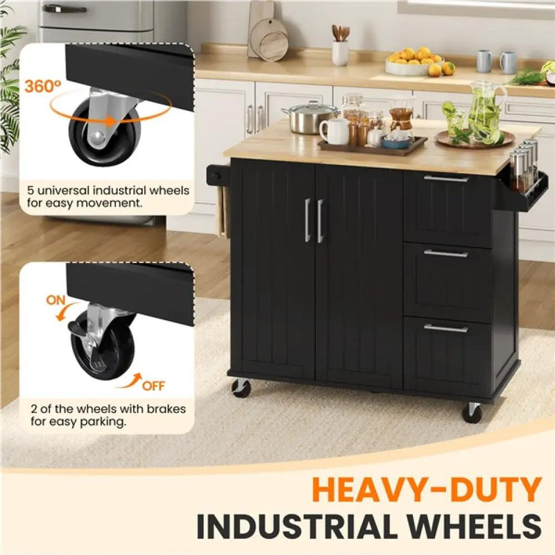 Kitchen Cart Kithen Trolley with Wood Top and Drop Leaf Breakfast Bar by Yaheetech