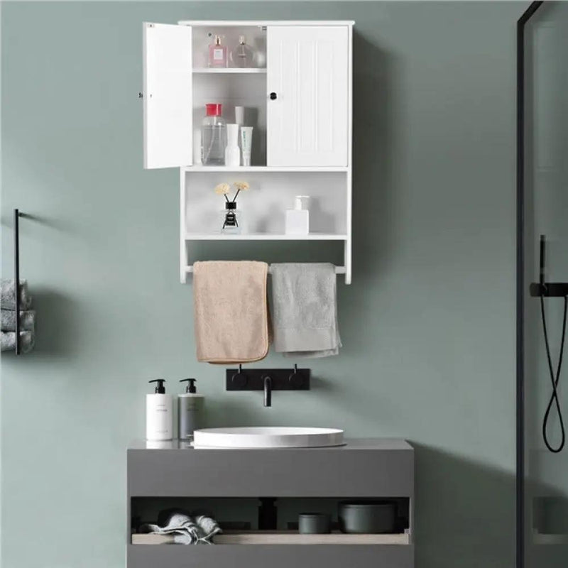 Bathroom Wall Cabinet with Towel Bar Wall Mount Organizer by Yaheetech