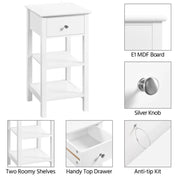 Narrow Bedside Table Nightstand with 1 Drawer 2 Shelves by Yaheetech