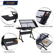 Height Adjustable Glass Drafting Table & Stool Set Art Table by Yaheetech
