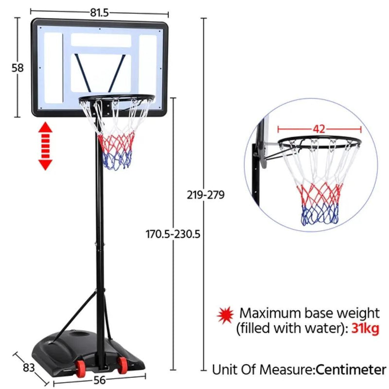 7.2-9.2FT Height-Adjustable Basketball Hoop System by Yaheetech