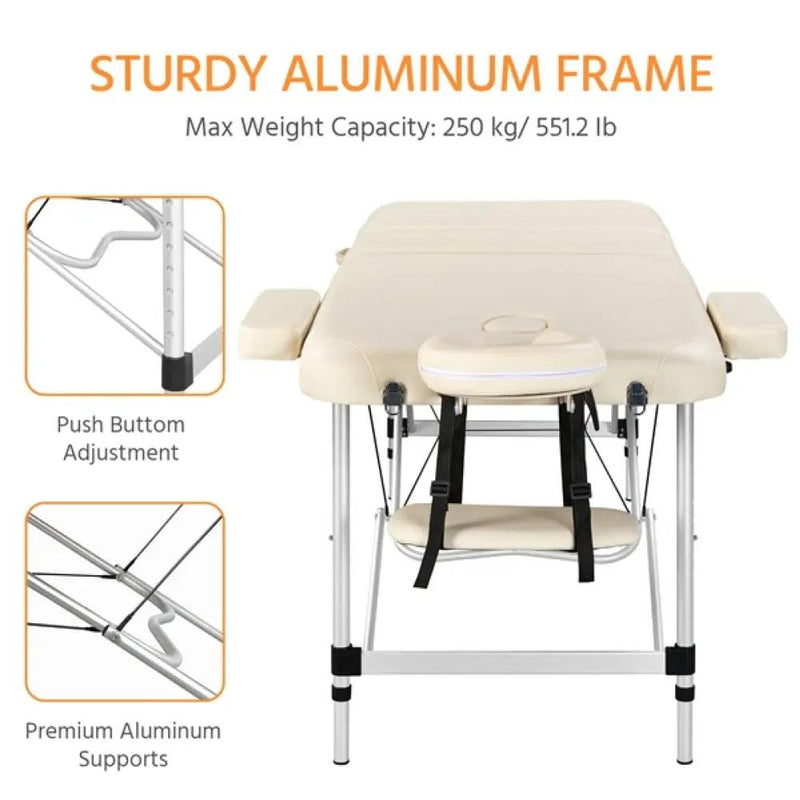Adjustable 3 Fold Massage Bed Aluminum Alloy Massage Couch by Yaheetech