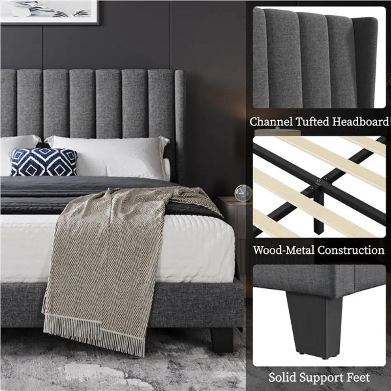 Queen Size Upholstered Bed Frame by Yaheetech