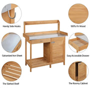 Outdoor Garden Potting Bench Table Work Bench Metal Tabletop by Yaheetech