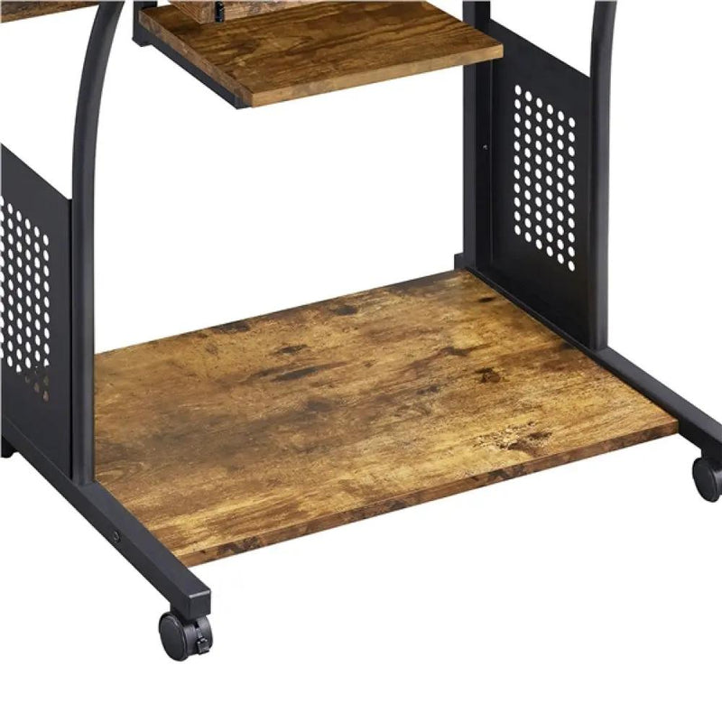 3-Tier Rolling Computer Desk Study Table with Printer Shelf by Yaheetech