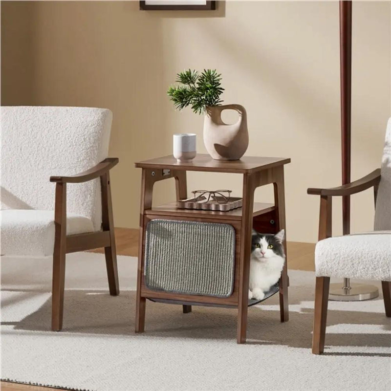 Side Table with Cat House & Scratching Board by Yaheetech