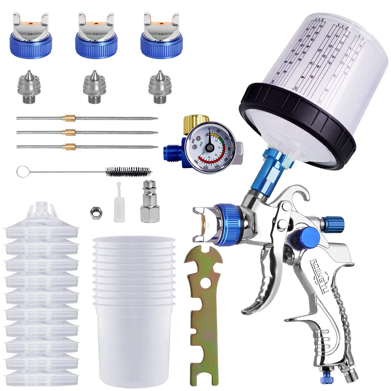 HVLP Spray Gun with 10Pcs 600ML Disposable Paint Cups, Automotive Gravity Feed by salelink.co.nz