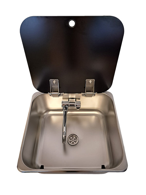 Sink with Folding Tap and Tempered Glass lid - Action Outdoors Kiwi