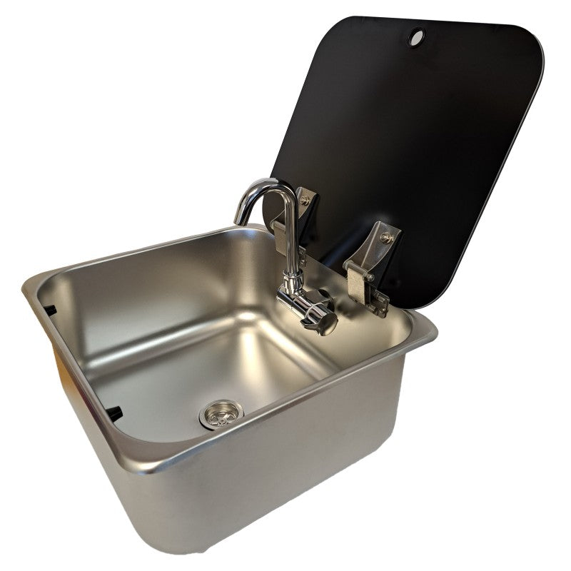 Sink with Folding Tap and Tempered Glass lid - Action Outdoors Kiwi