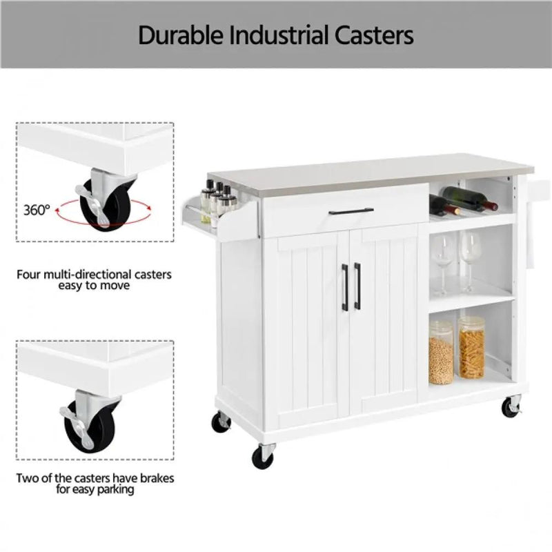 Kitchen Trolley Kitchen Island Cart with Stainless Steel Top & Storage by Yaheetech