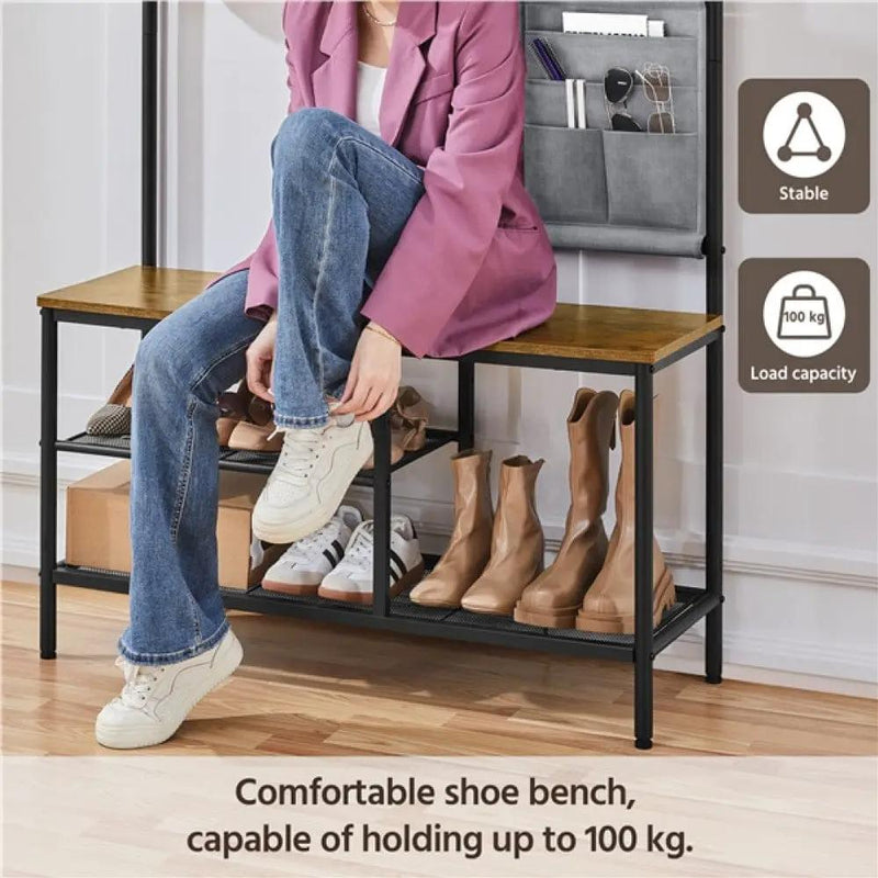 Six-in-one Hall Tree with Shoe Storage Bench/ Mirror/ Storage Bag/ Coat Rack by Yaheetech