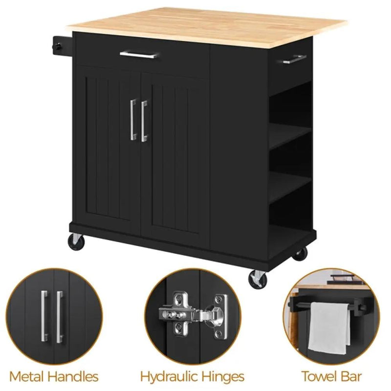 Kitchen Island Kitchen Trolley on Wheels with Drawers & Cabinet by Yaheetech