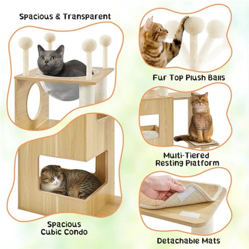 53" Tall Wooden Cat Tree Tower by Yaheetech