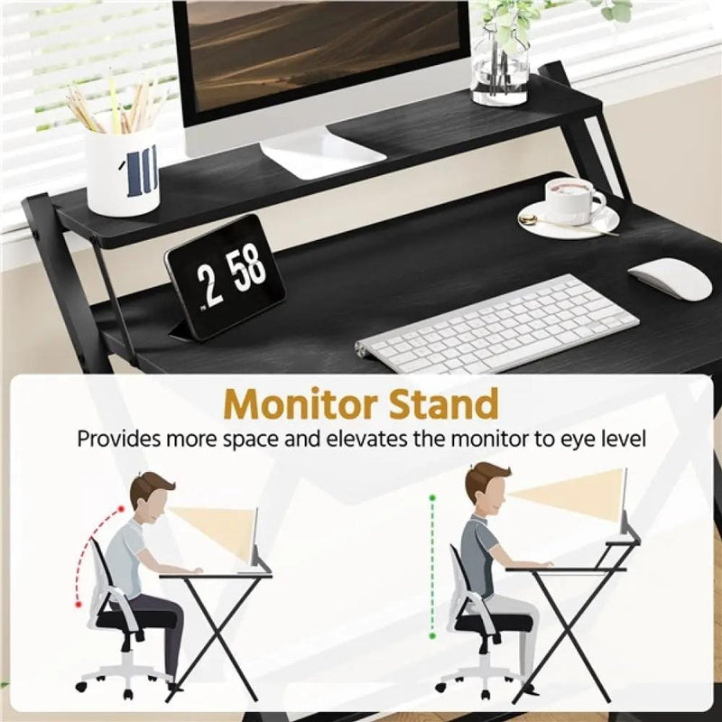 2-Tier Foldable Computer Desk w/ Monitor Shelf by Yaheetech