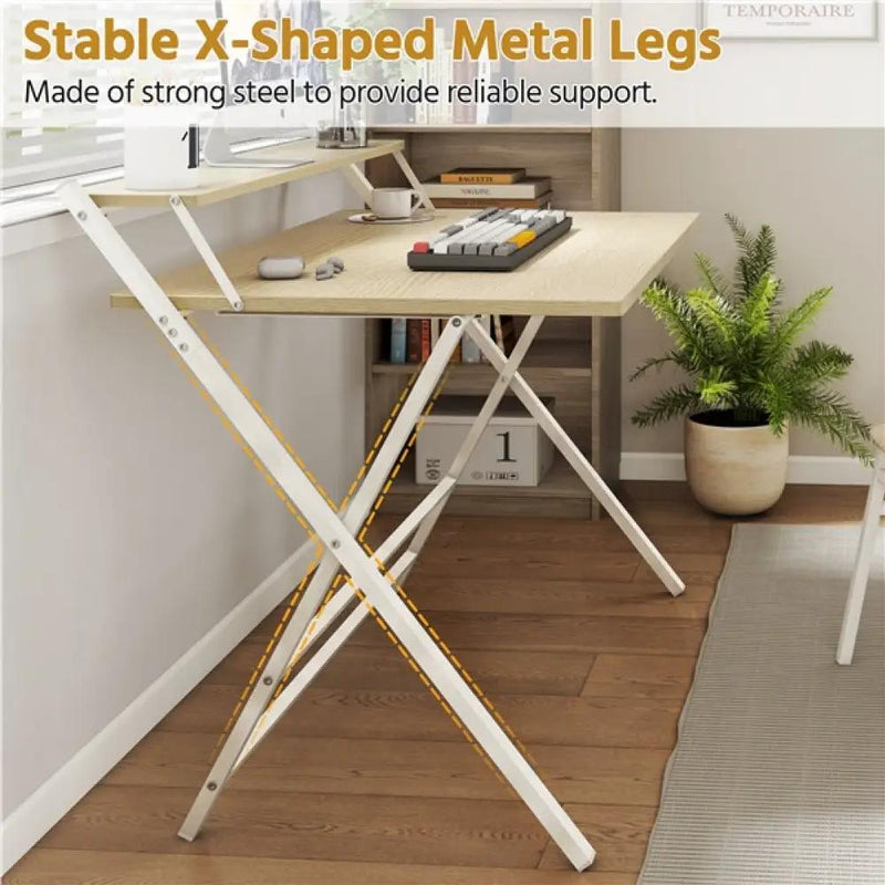 2-Tier Foldable Computer Desk w/ Monitor Shelf by Yaheetech