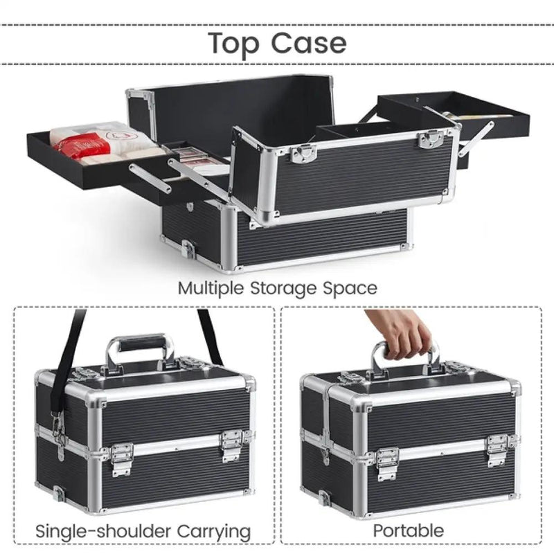5-In-1 Professional Aluminum Rolling Cosmetic Makeup Train Cases Trolley by Yaheetech