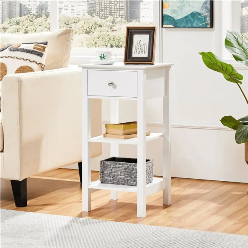 Narrow Bedside Table Nightstand with 1 Drawer 2 Shelves by Yaheetech