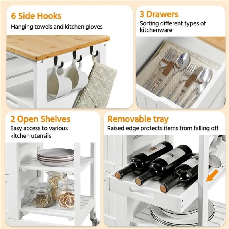 Kitchen Island with Wheels Kitchen Storage Serving Cart by Yaheetech