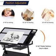 Height Adjustable Glass Drafting Table & Stool Set Art Table by Yaheetech