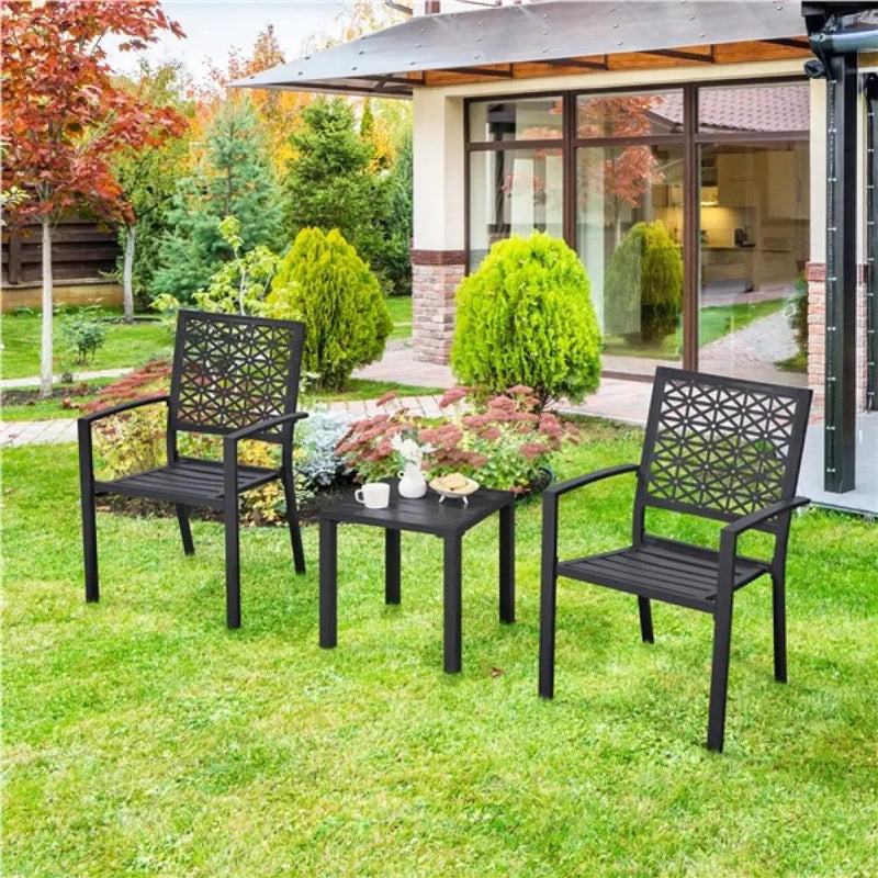Set of 2 Outdoor Patio Dining Chairs with Armrests Modern Steel Bistro Chairs by Yaheetech