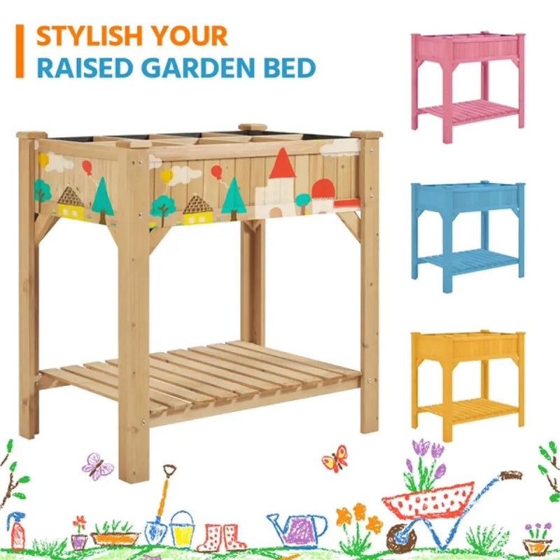 8-Pocket Wood Elevated Garden Planter with Fabric Liner by Yaheetech