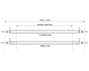 Straight Beam Axle - Multi-Hub - 2200kg - Bare Metal technical drawing with dimensions and views.