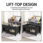 Shaker Design Lift Top Coffee Table w/Storage & 2 Open Shelves by Yaheetech